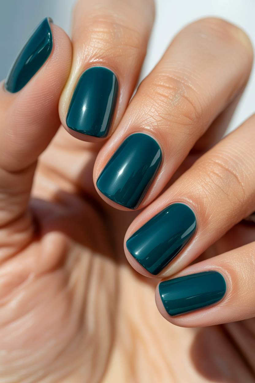 Deep Teal Solid nail design — No design.