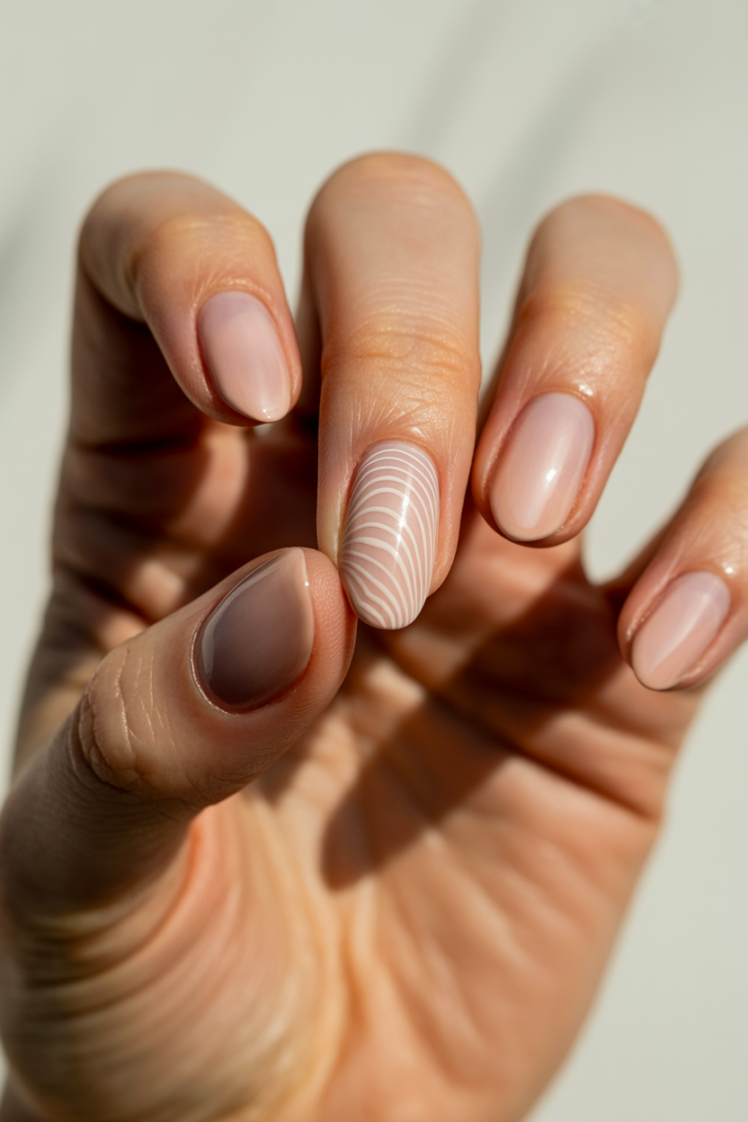 Ripple Effect nail design — Concentric curved lines radiating from one corner, like a drop hitting water.