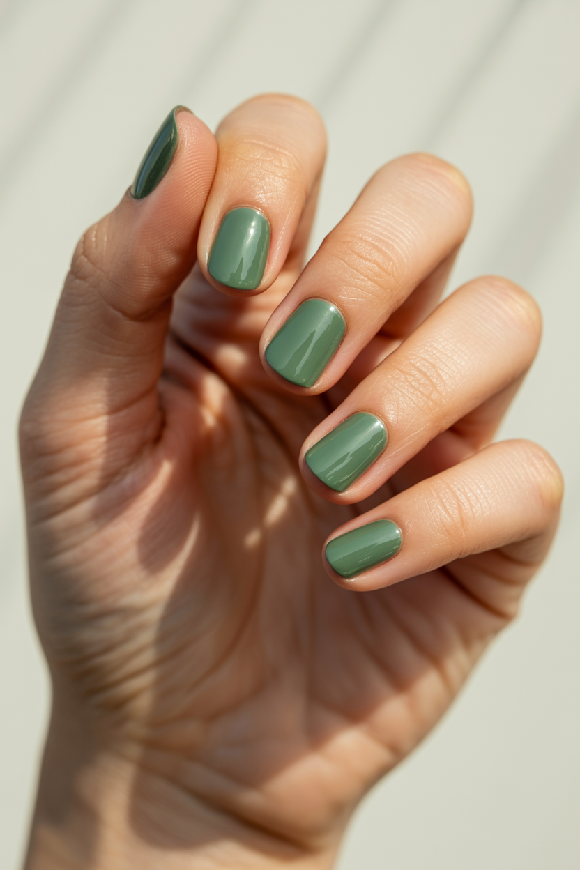 Sage Green Solid nail design — The perfect transition color.