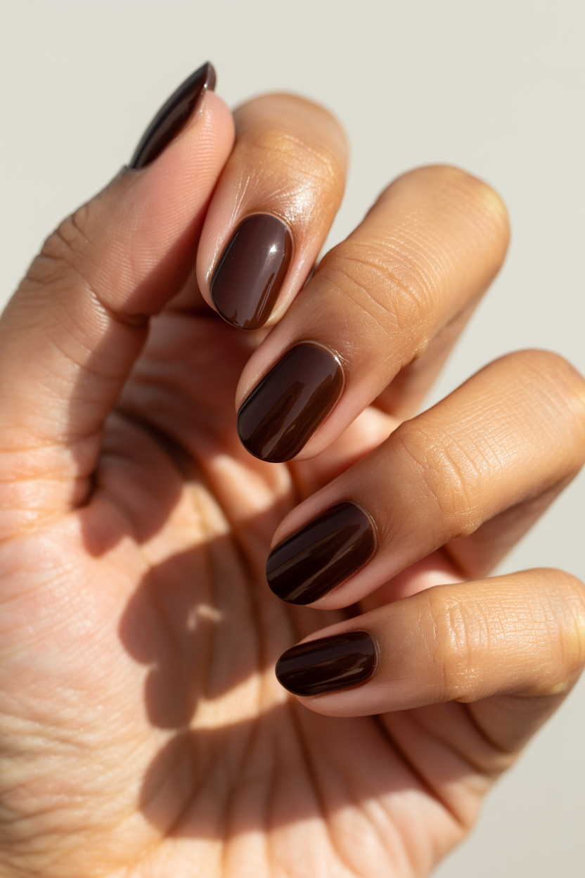 Espresso Brown nail design — Deep, glossy brown.