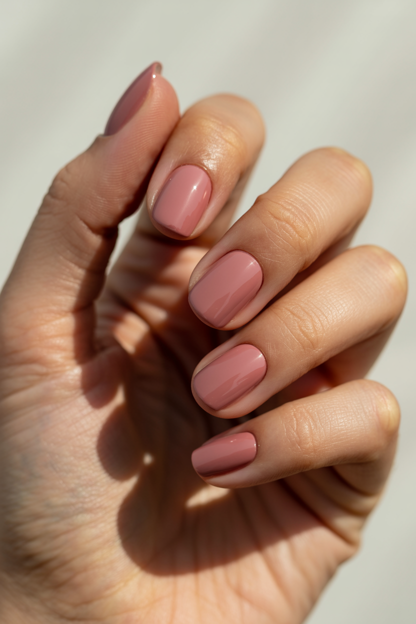 Dusty Rose Chrome nail design — Muted pink under a soft chrome finish.