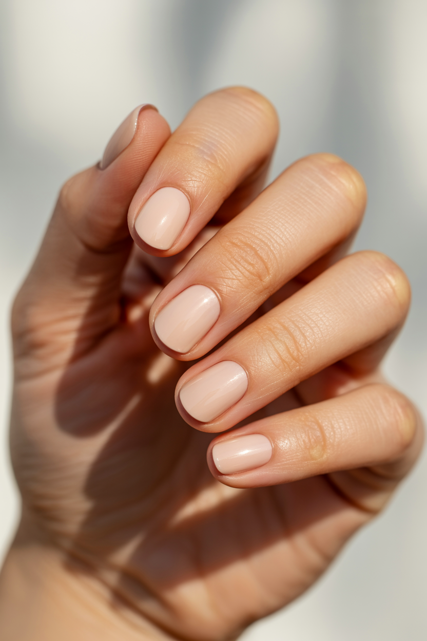 Short Milky Almond nail design — Nothing else.