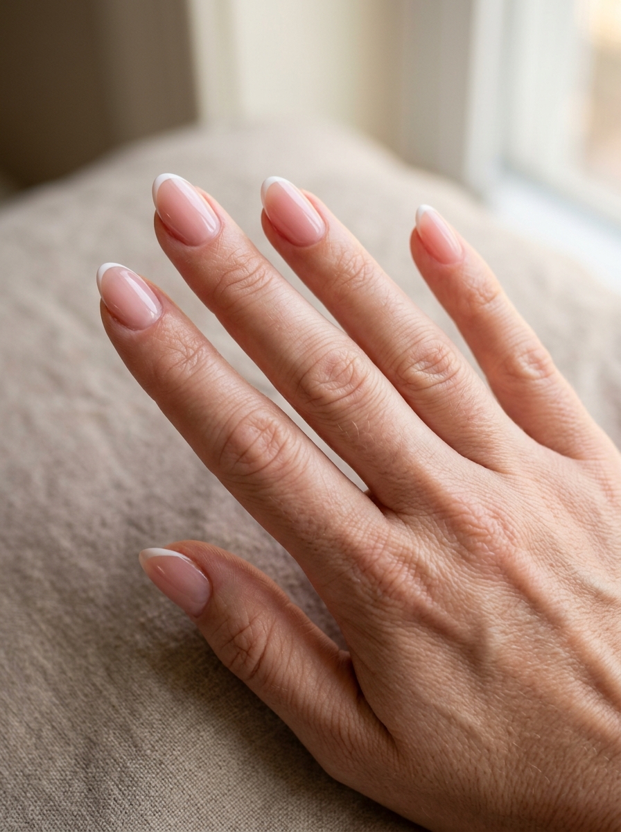 Thin White French - almond french tip nails