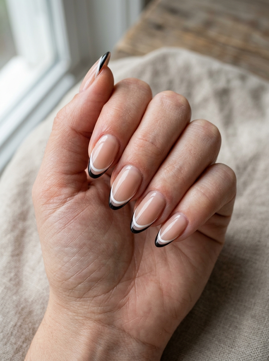 Double French - almond french tip nails
