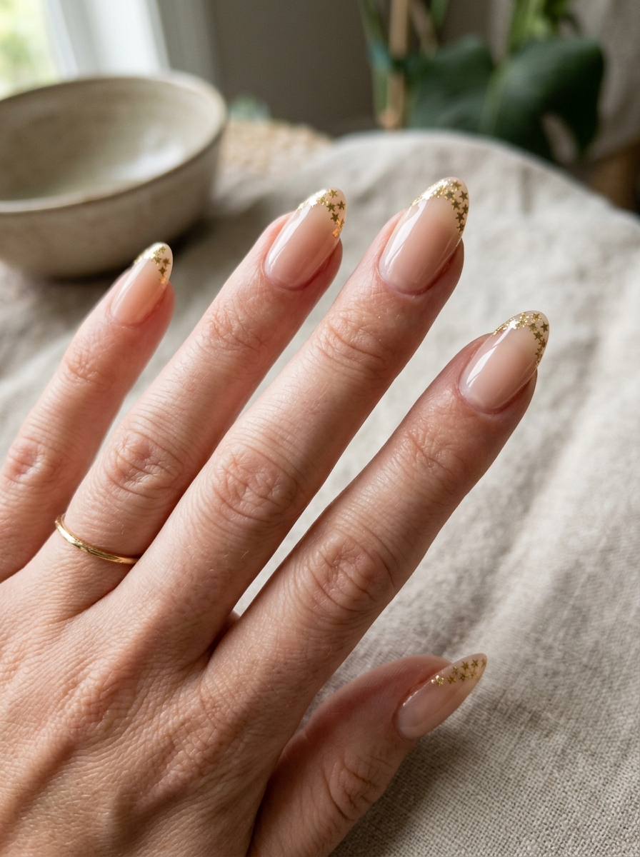 Star Tip French - almond french tip nails
