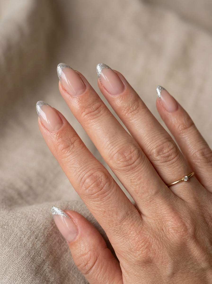 Glitter Tip French - almond french tip nails