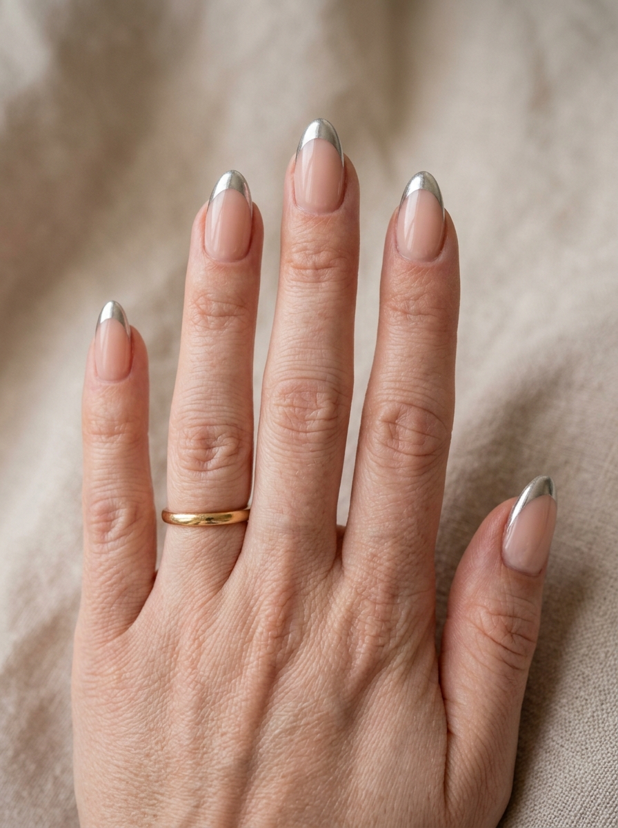 Chrome French Tip - almond french tip nails