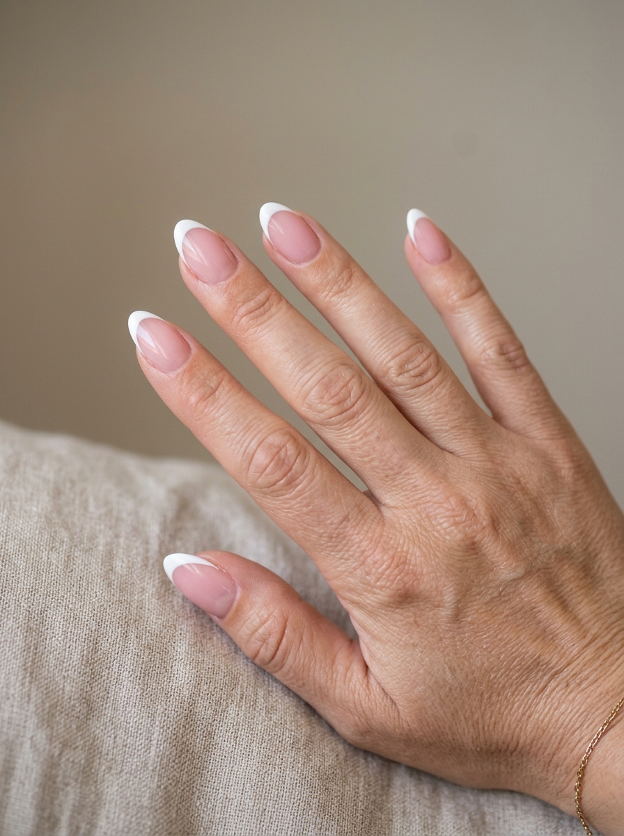 Short Classic White French - almond french tip nails