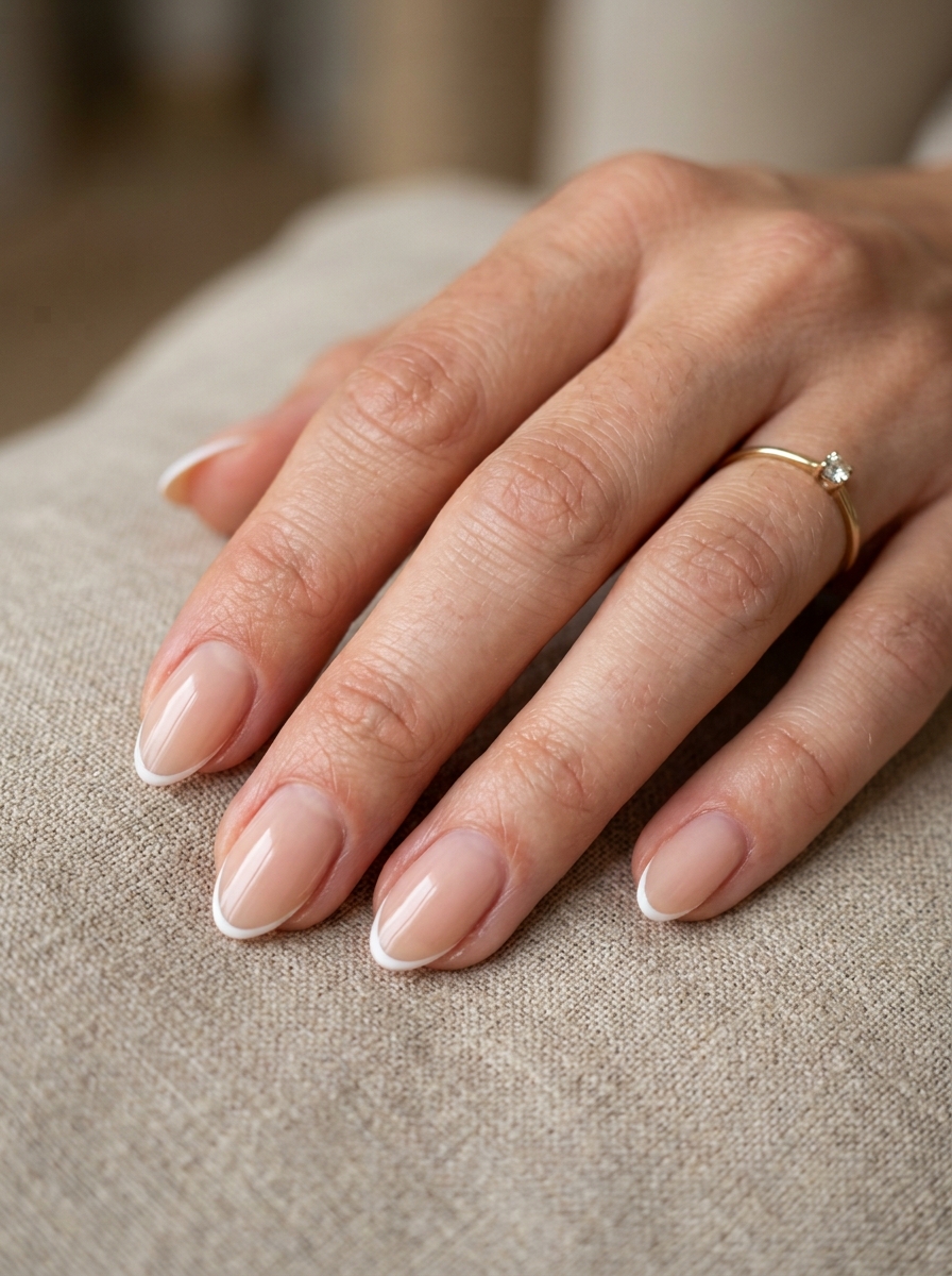 Short Micro French - almond french tip nails