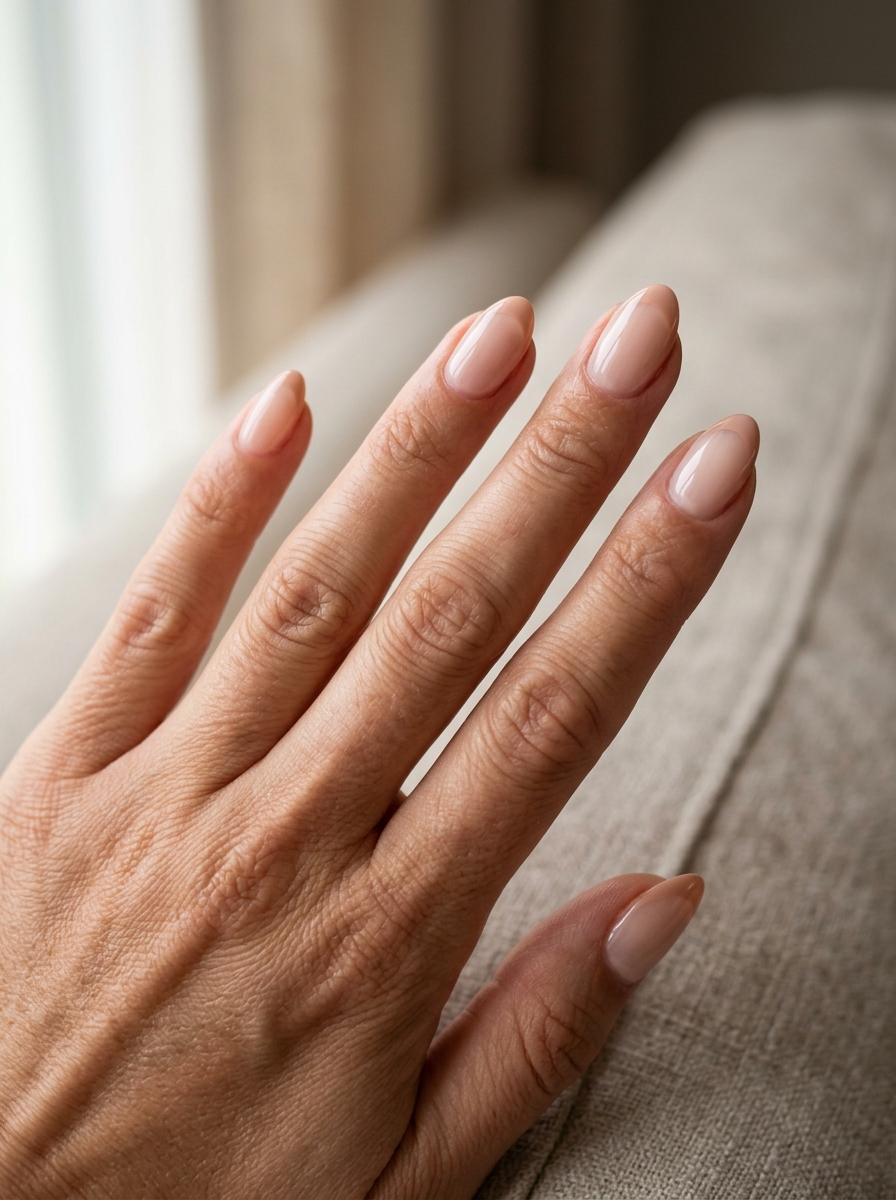 Short Nude French - almond french tip nails