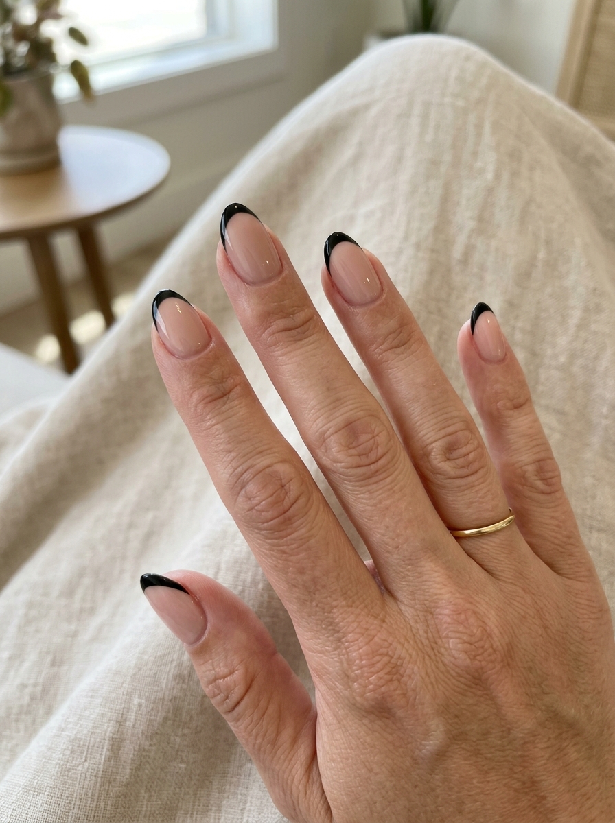 Short Black French - almond french tip nails
