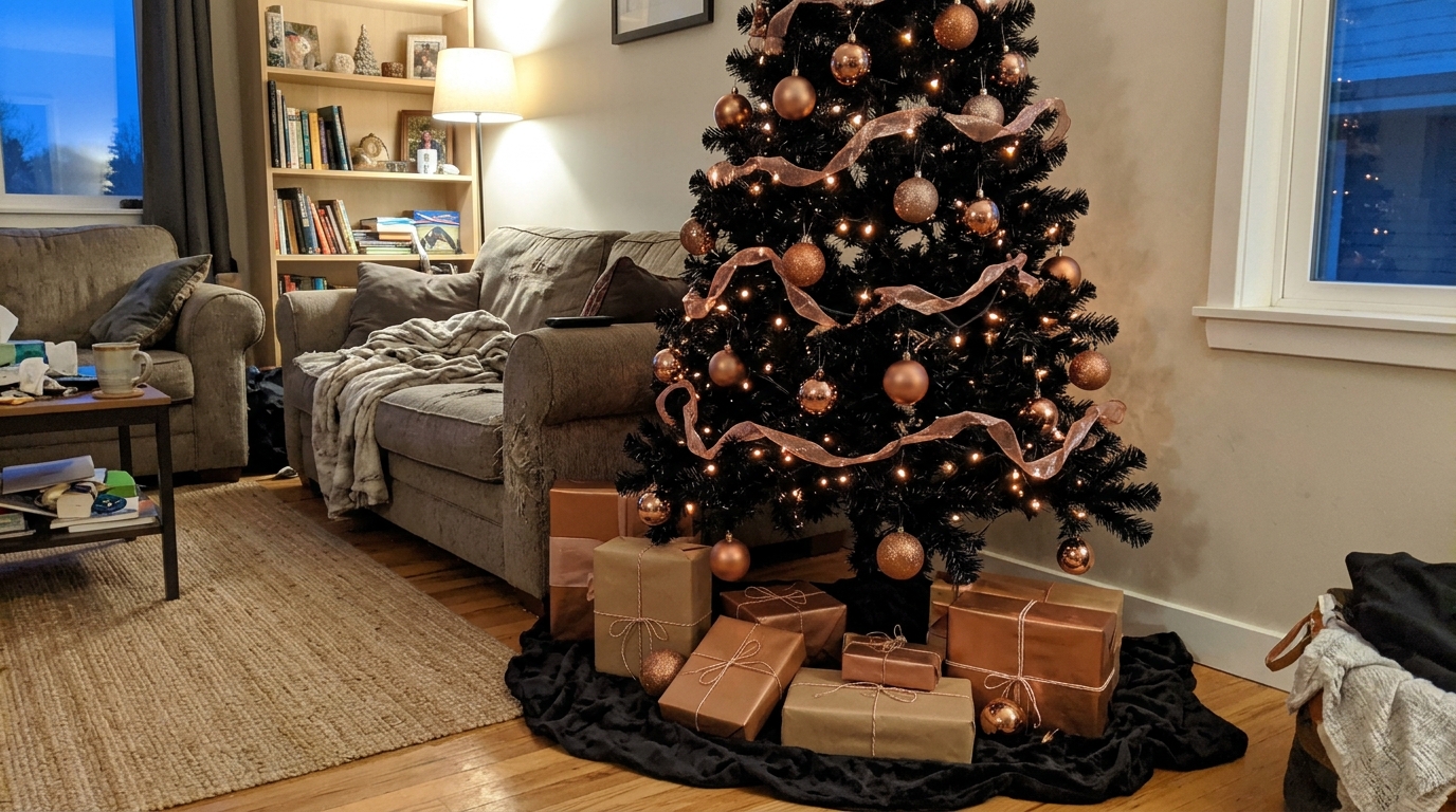 Black Tree With Copper Accents