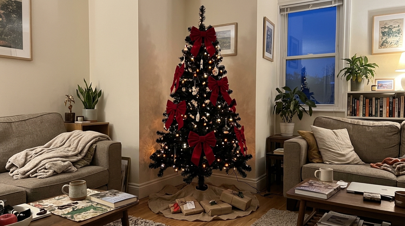 Black Tree With Red Velvet Bows