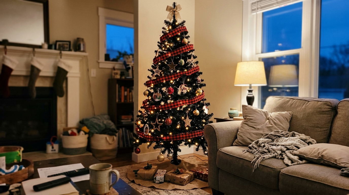 Black Tree With Plaid Ribbon