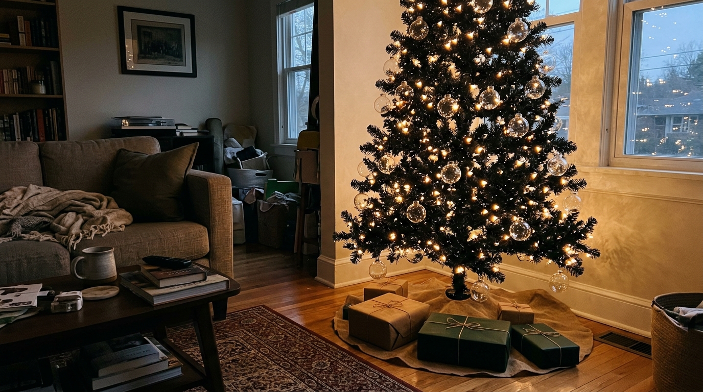 Black Tree With Clear Glass Ornaments