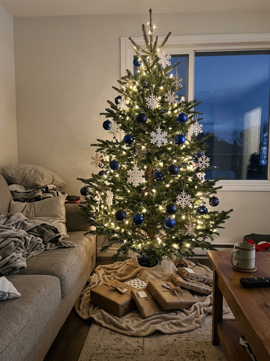 Blue and White Snowflake Tree