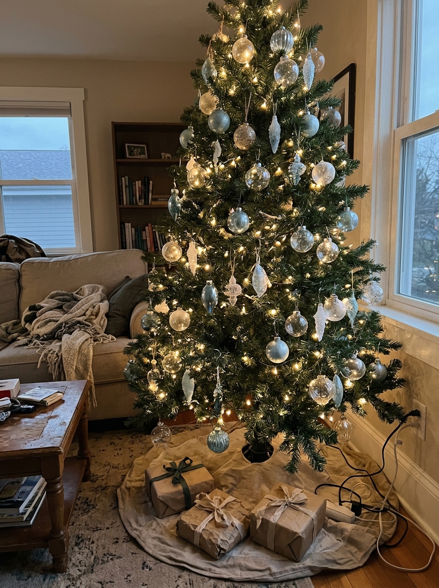 Ice Blue Glass Ornament Tree
