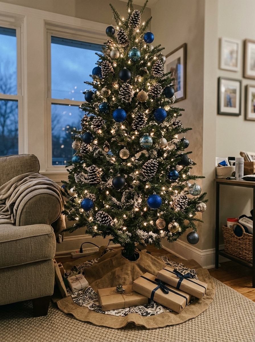 Blue Tree With Pine Cones