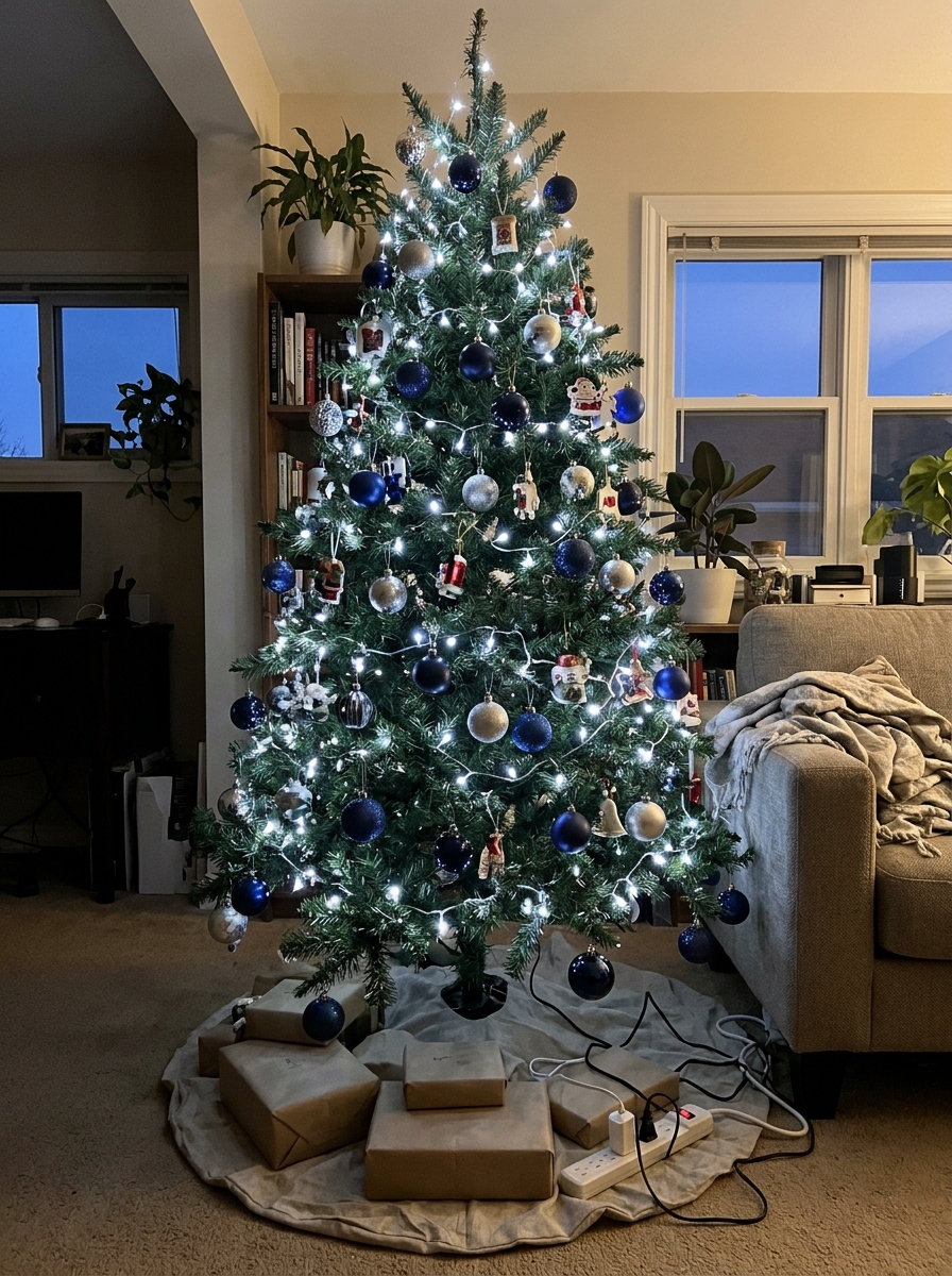 Blue Tree With Cool White Lights