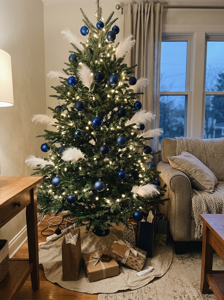 Blue Tree With Feather Accents