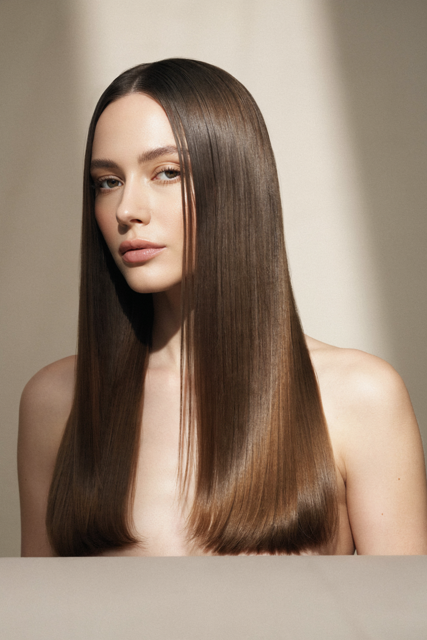 Blunt one-length cut on fine, thin hair