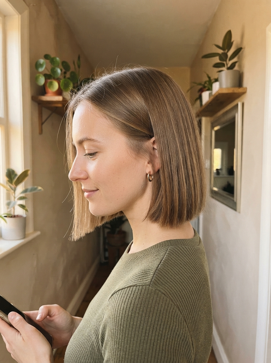 Blunt chin-length bob for fine thin hair