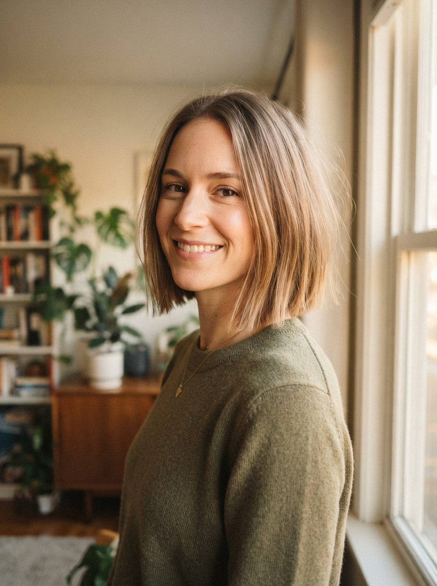 Classic one-length bob for fine thin hair