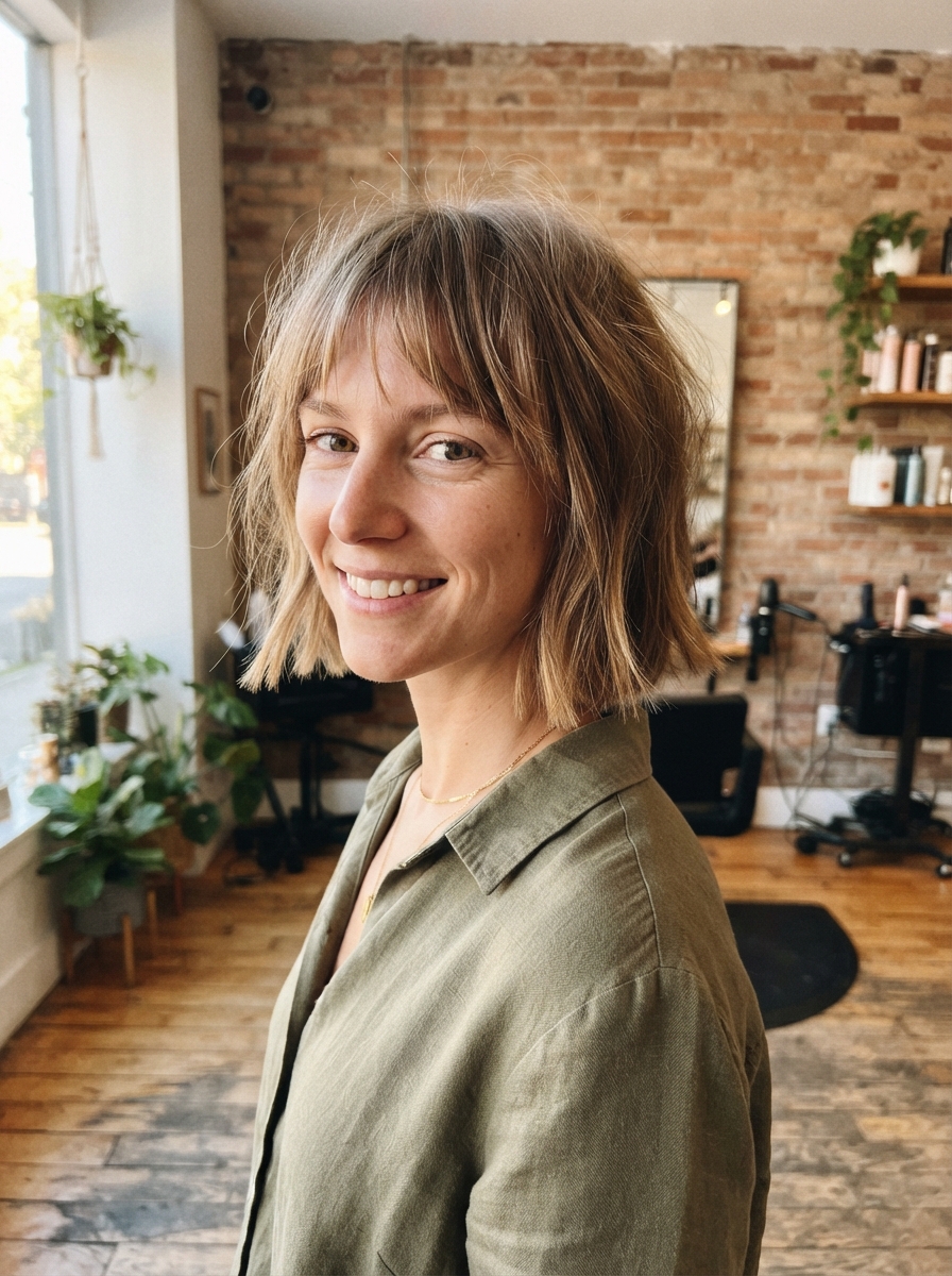 French bob with a soft fringe for fine thin hair