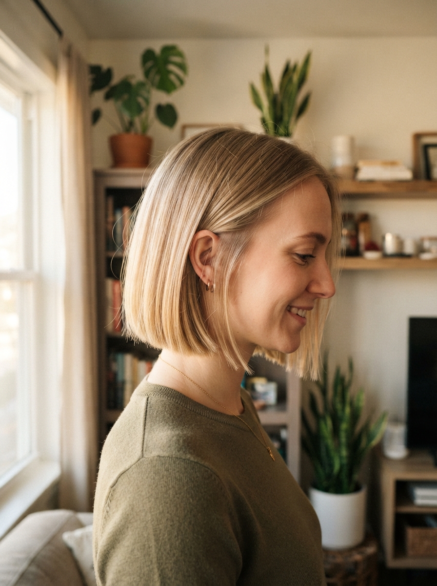 Jaw-length blunt bob for fine thin hair