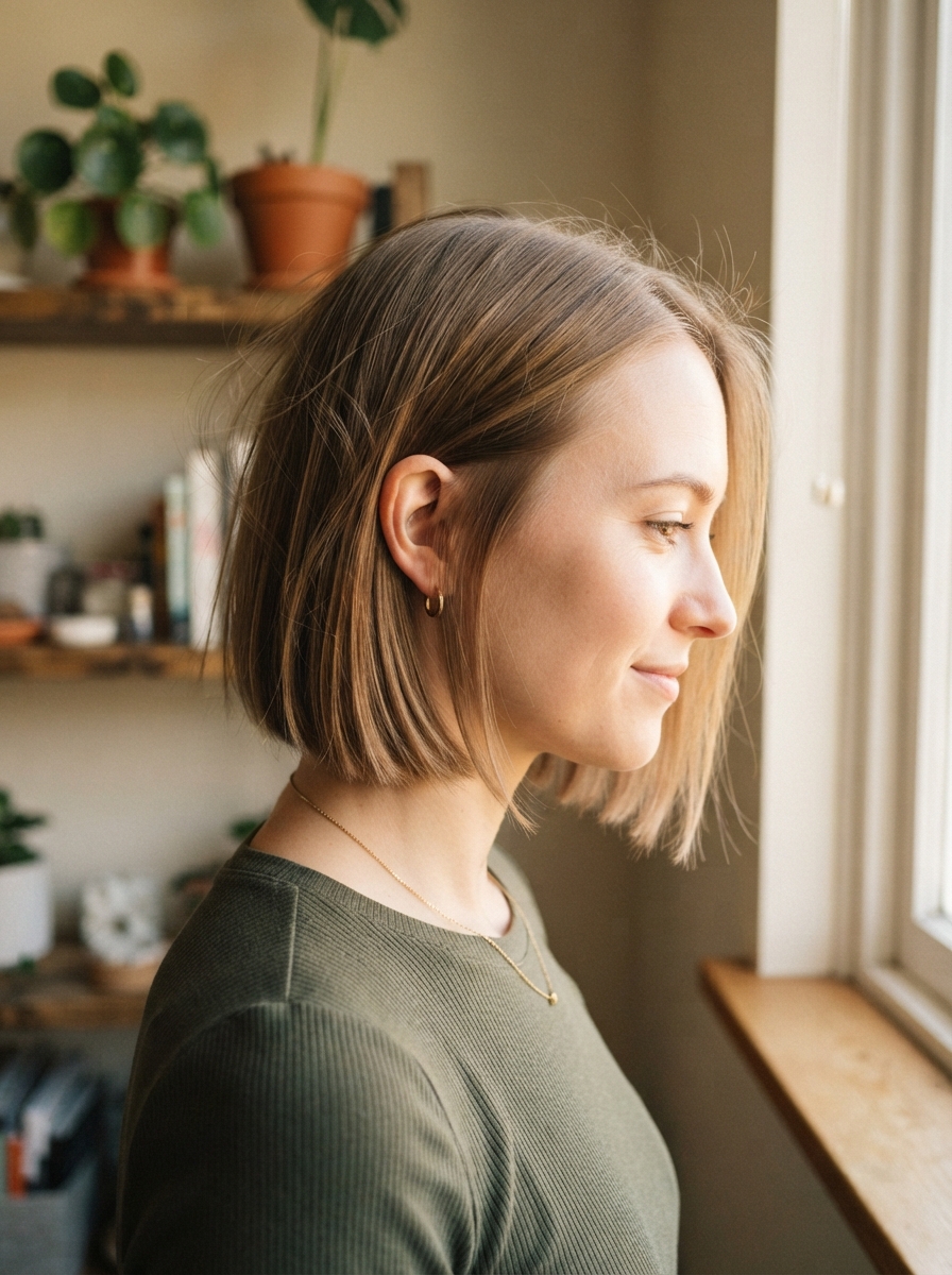 Sleek tucked bob for fine thin hair