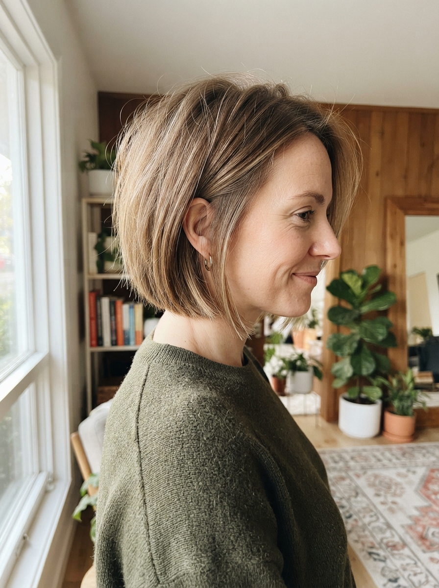Layered bob with crown volume for fine thin hair