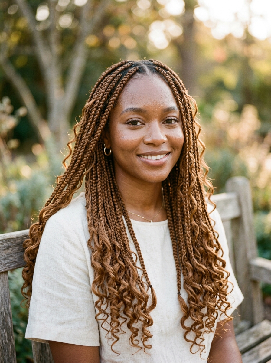 Caramel boho knotless braids