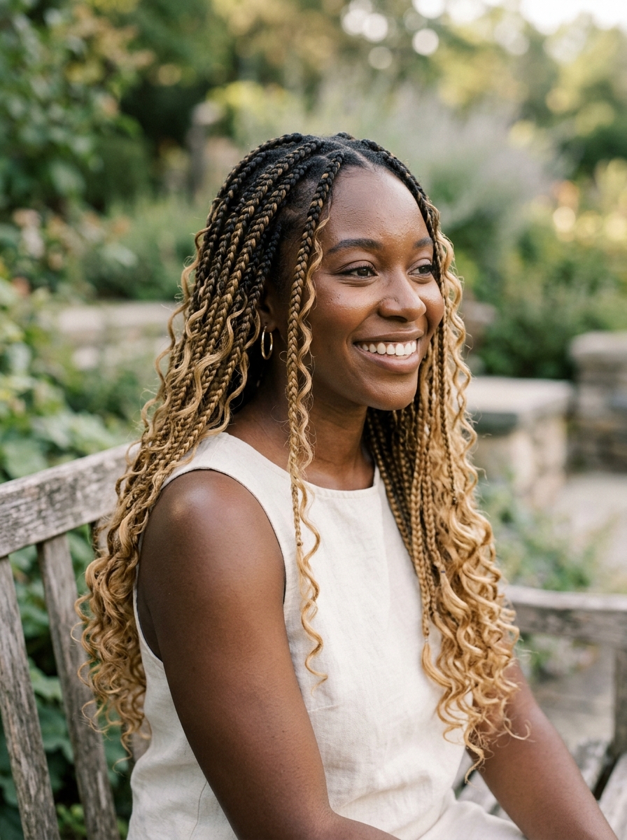 Honey blonde balayage boho braids