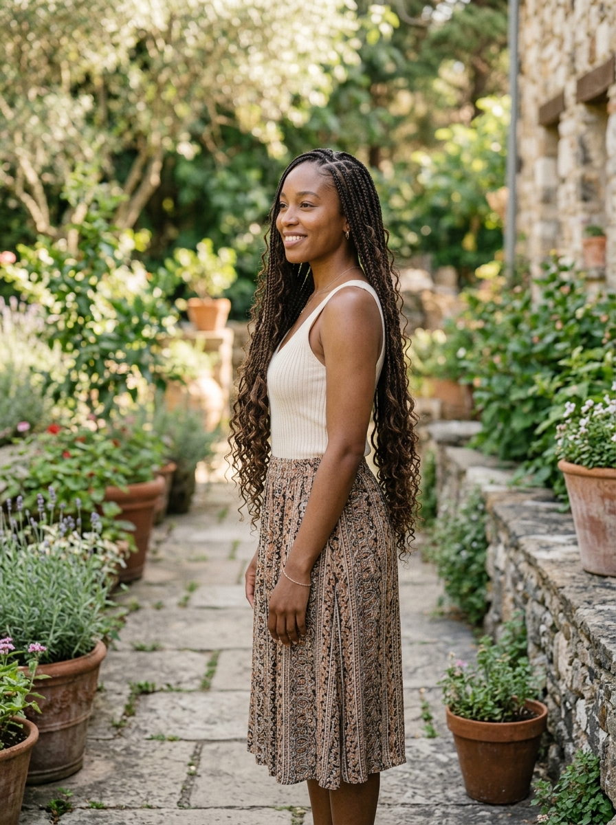 Waist-length boho braids