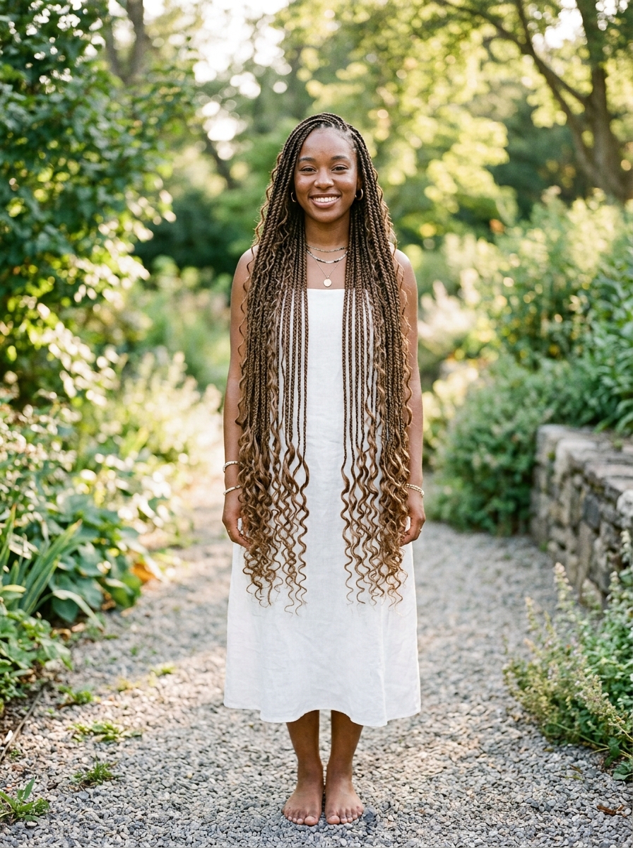 Knee-length boho braids (extreme version)