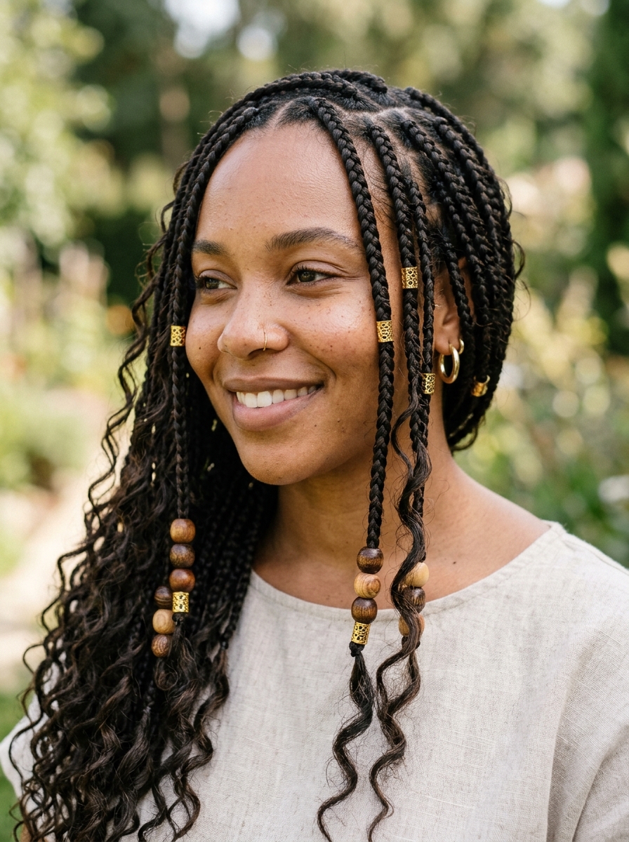 Boho braids with gold cuffs and beads