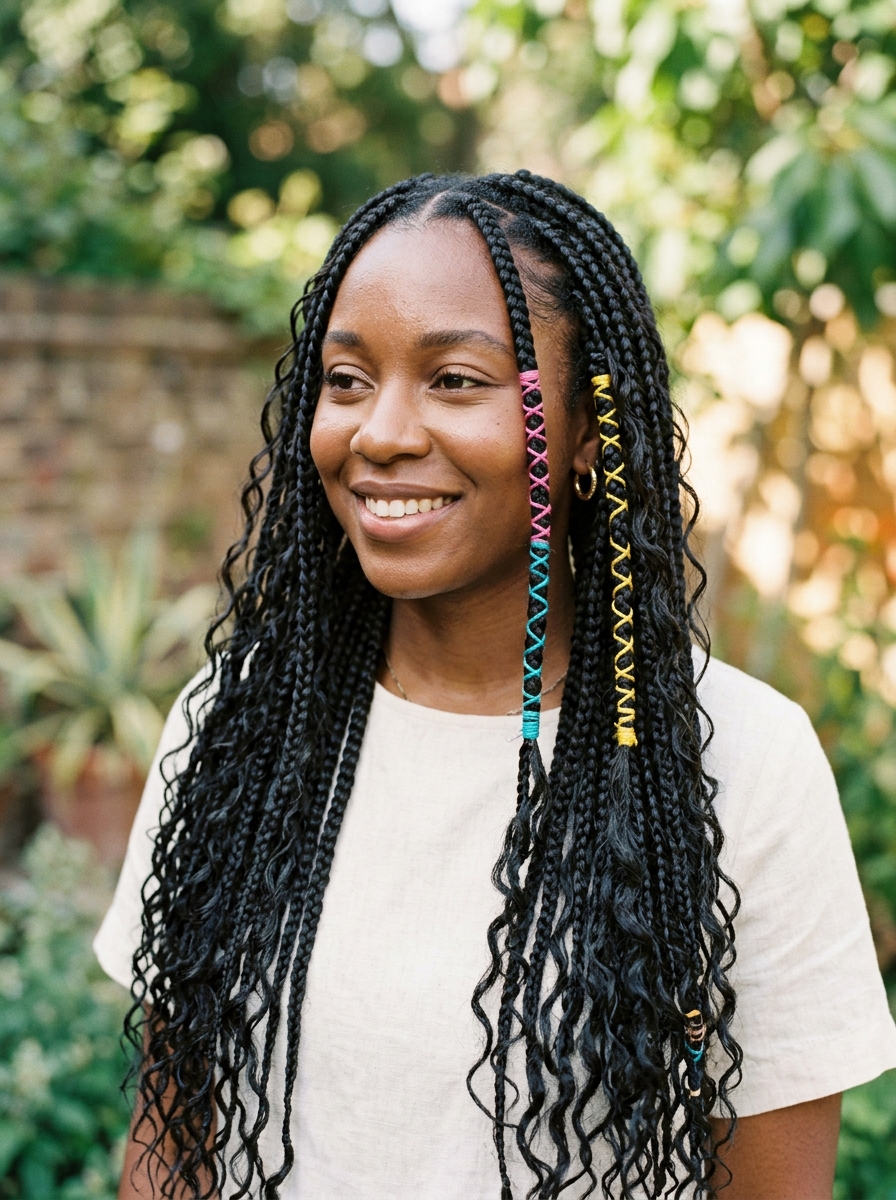Boho braids with strings and threads