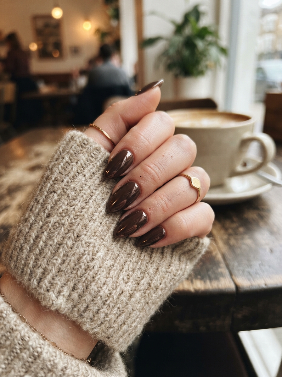 Classic Chocolate Chrome Almond Nails chocolate chrome nails