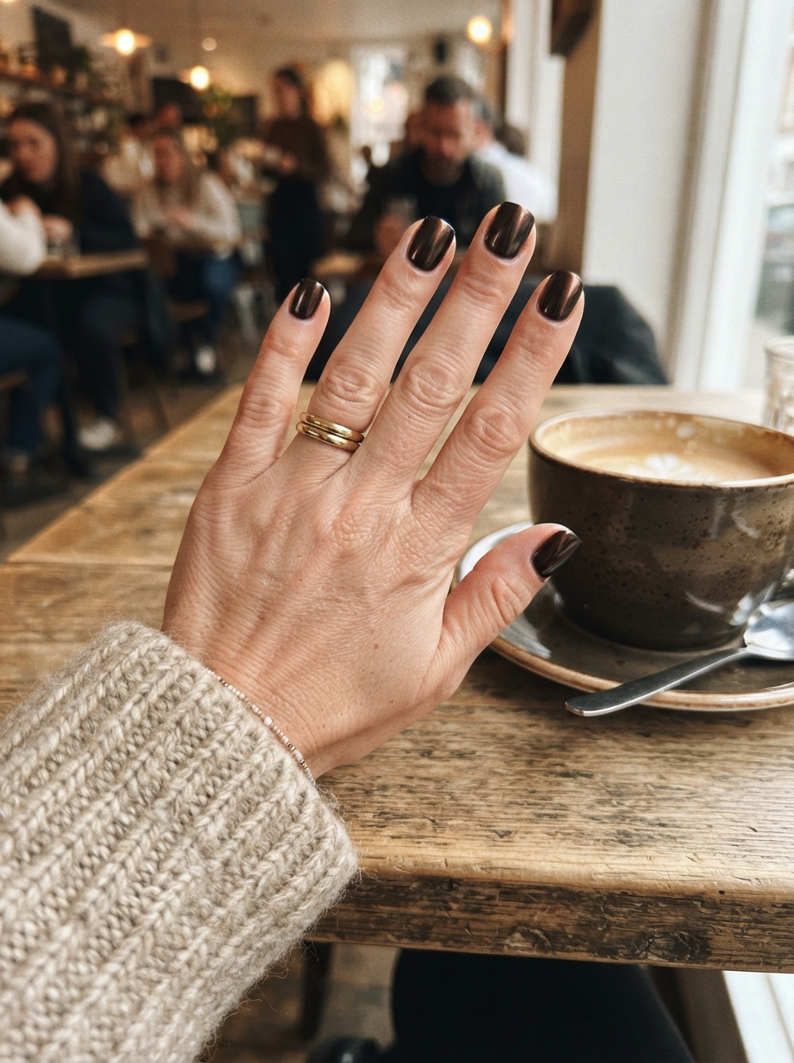 Dark Espresso Chrome chocolate chrome nails