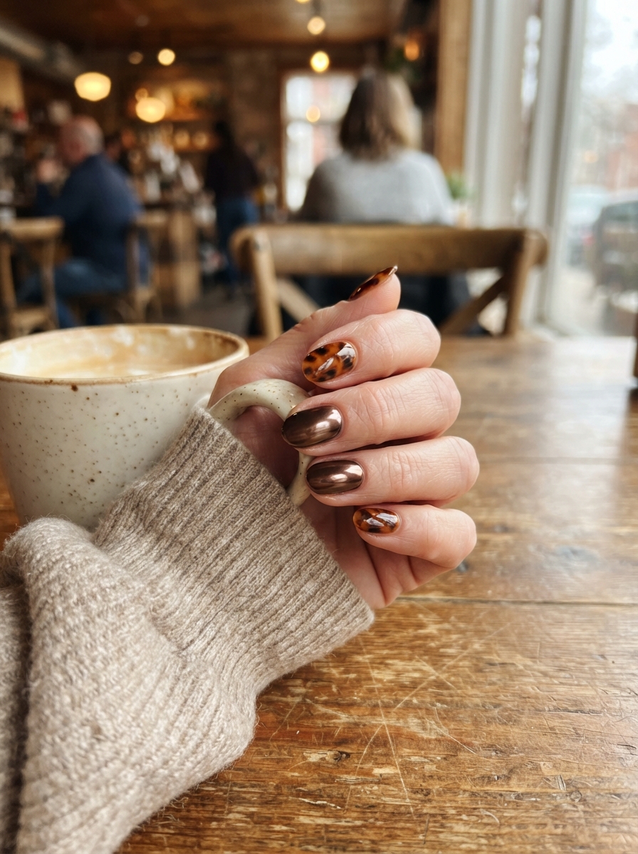 Tortoiseshell and Chocolate Chrome chocolate chrome nails