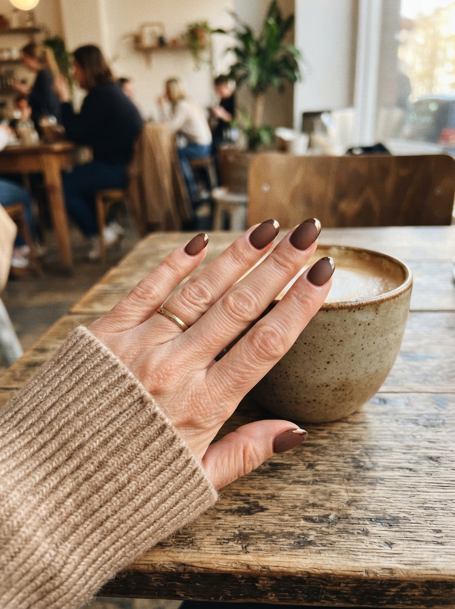 Matte Chocolate with Chrome Tips chocolate chrome nails