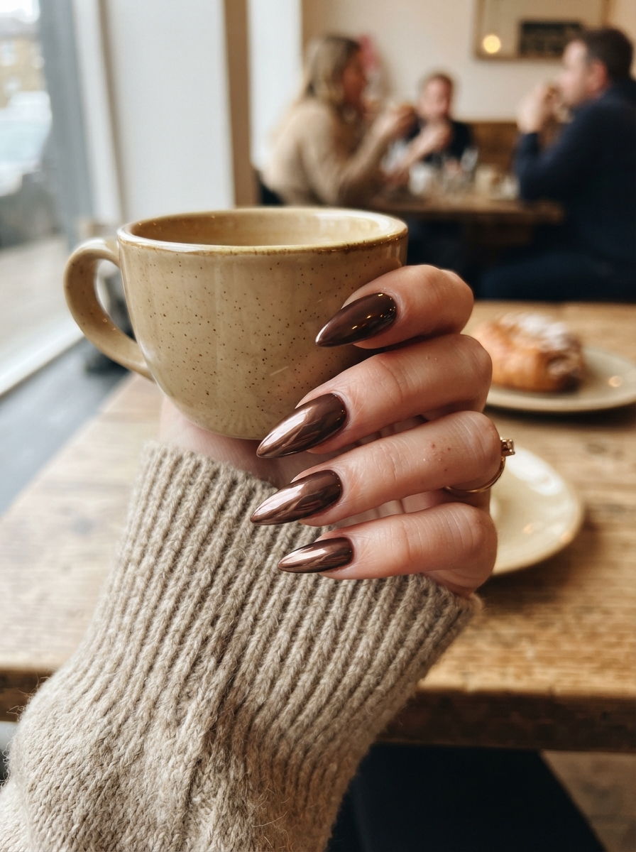 Chocolate Chrome Stiletto Nails chocolate chrome nails