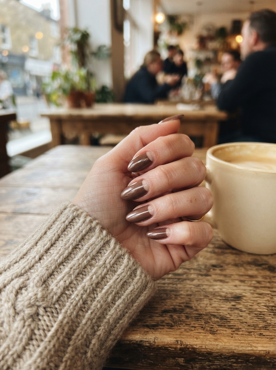 Cocoa Chrome Half-Moon Nails chocolate chrome nails