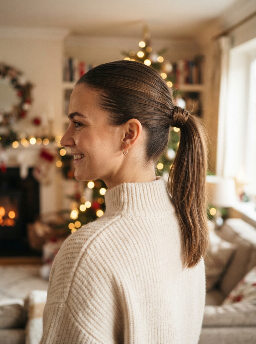 Slicked-back ponytail Christmas hairstyle