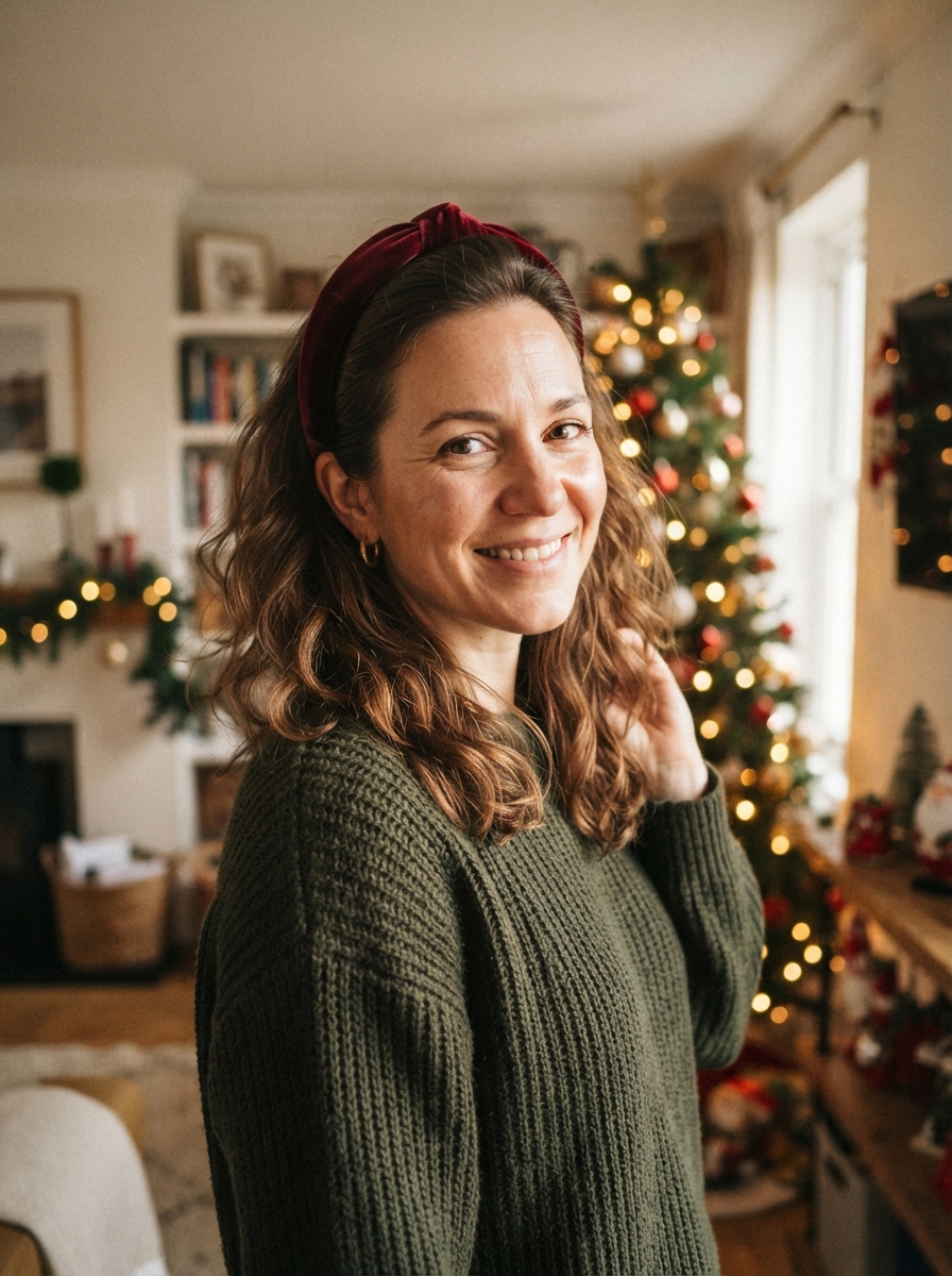 Headband and loose curls Christmas hairstyle