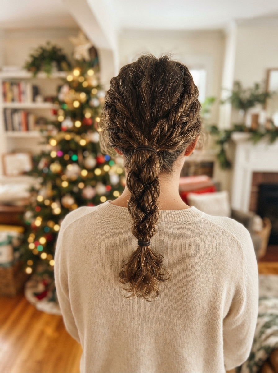 Rope twist ponytail Christmas hairstyle