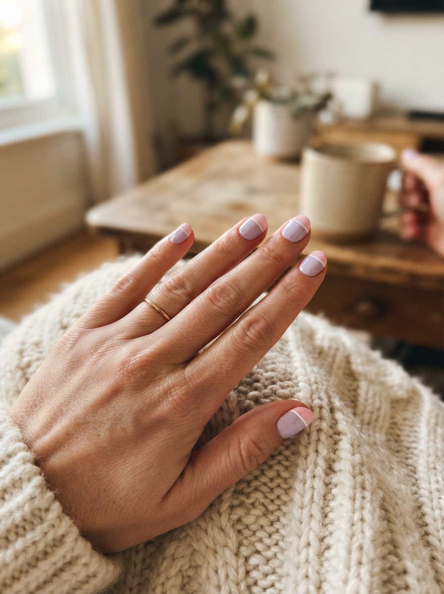 Daisy-inspired lilac and pink Christmas nails