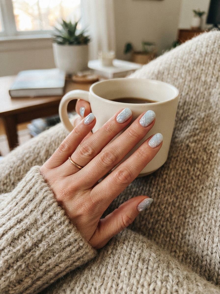 Elsa-inspired icy blue and silver Christmas nails