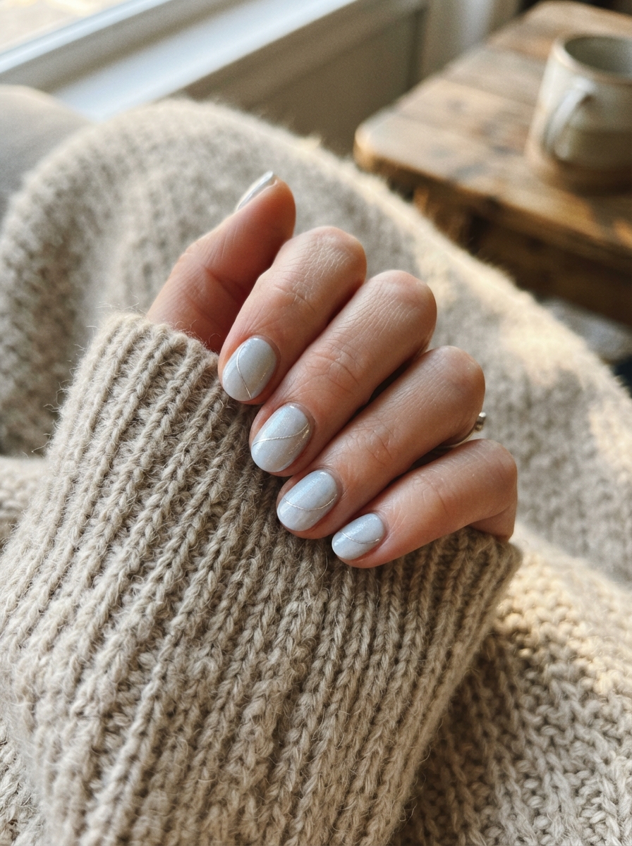 Cinderella-inspired pale blue shimmer Christmas nails