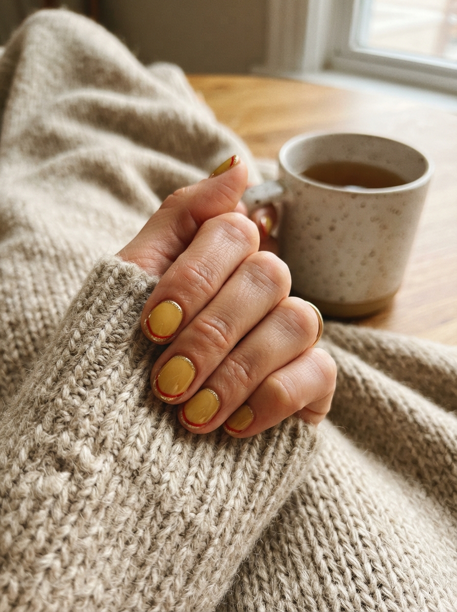 Belle-inspired gold and red Christmas nails